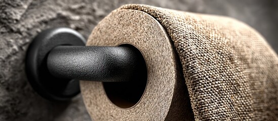 Textured roll on a dark bar, mounted on a rough wall