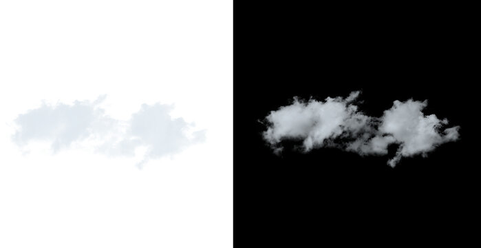 Multiple white fluffy clouds on white and black backgrounds isolated on transparent background