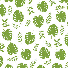 leaves monstera palm seamless repeat pattern for fabric wallpaper tile © AIcon Star