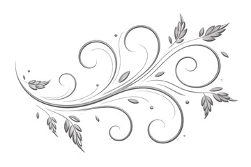 Fototapeta premium Gray floral swirl pattern leaf isolated on a transparent background