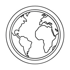 A clean earth globe emblem showing continents and oceans in a balanced circular design. Ideal for environmental themes, global unity, education, and eco-friendly branding. 