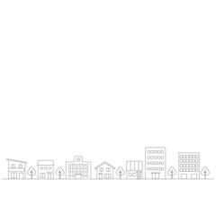シンプルな街並みのイラストのバナー背景　線画　正方形