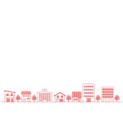 街並みのイラストのバナー背景　手描き風　正方形　赤