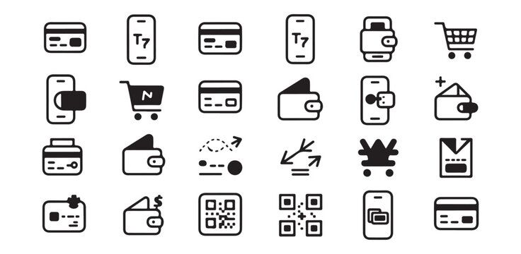 Vector icons for online payment credit cards mobile wallet shopping and finance