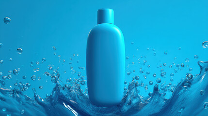 Blue bottle cosmetic water splash moisture clean skincare liquid advertising isolated