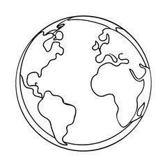 Simple outline world globe illustration showing continents and oceans in clean lines. Minimalist design ideal for education, travel themes, geography projects, or coloring pages.  © Ripa Roy