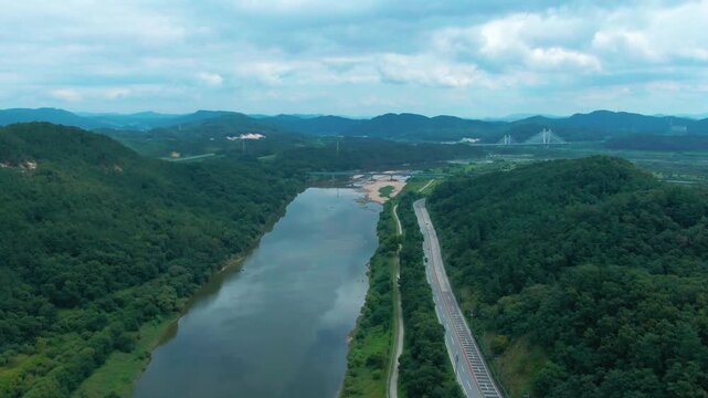 aerial view of the city, building of city, bridge of city