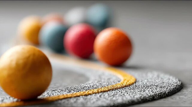 Golden Lead Sphere on Curved Multi-Color Path Representing Prioritized AI Business Strategy Roadmap.