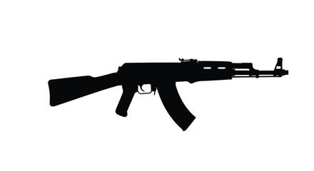 Black ak 47 assault rifle depiction on a white background silhouette