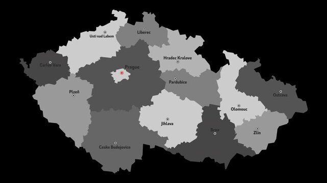 Vector map of Czech Republic with names of cities and with borders city