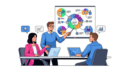 Business meeting with presentation and discussion.