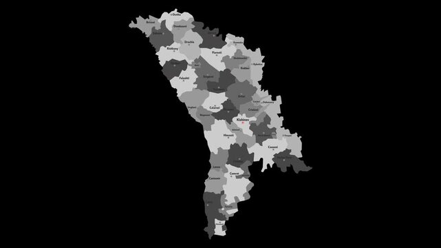 Vector map of Moldova with names of cities and with borders city