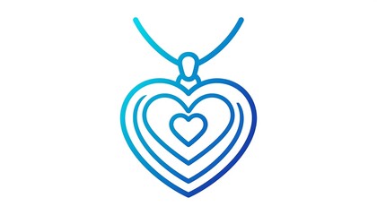 Fototapeta premium A gradient-blue necklace pendant illustration, featuring layered hearts, suspended by a curved chain, on a white background