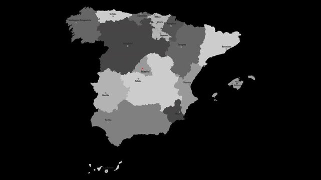 Vector map of Spain with names of cities and with borders city