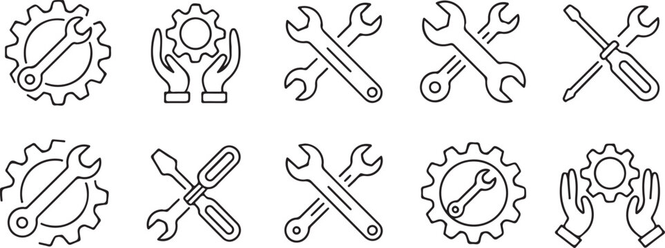 gear settings and tools icon collection service engineering symbols