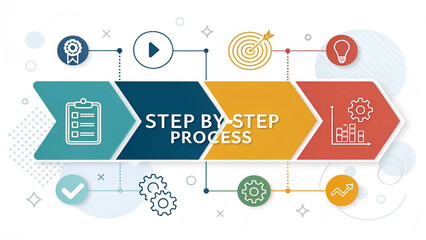 Colorful infographic template showcasing a step-by-step process with icons for goals, ideas, and growth. Features a vibrant arrow design for business strategy and presentation.