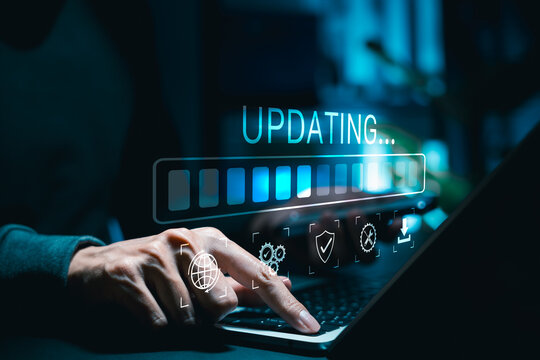 Update software application upgrade technology concept. Software update or Operating system, patch update, updating progress bar, Install app patch, new version, Improved security, program downloading
