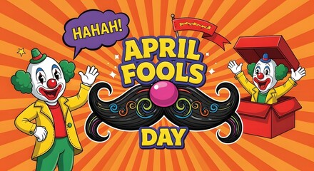 Fototapeta premium April fools day cartoon illustration with two clowns