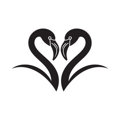 Two swans forming a heart shape in a minimalist black design