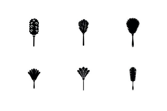 Feather Duster and Cleaning Brush Silhouette Vector Icon Set