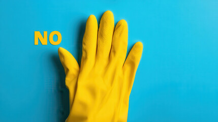 Cleaning glove yellow background rubber glove hand word no minimal composition hygiene concept protest idea