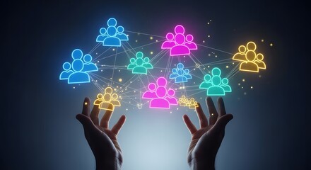 Colorful Social Network Community Icons with Digital Communication and Connectivity Concept