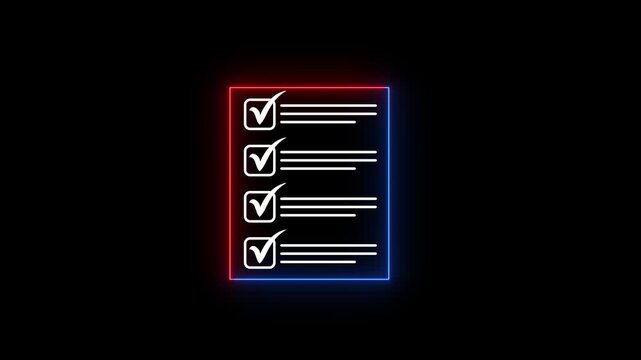 Neon checklist animation with glowing check marks and border