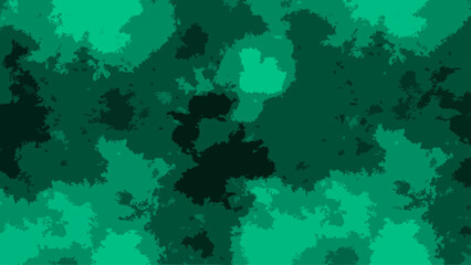 Vector Abstract digital artwork, a seamless allover pattern of layered amorphous shapes in varying shades of jade and teal green, with a dark, almost obsidian, splotch at the center. Design