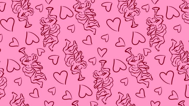 Valentine Cupid Line Art Pattern &ndash; Seamless Romantic Loop