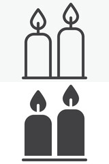 Obraz premium Two candles icon set in line and solid style. Outline and filled vector icon with editable stroke. Candle sign and symbol for decor and celebration design.