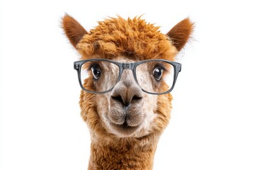 Fototapeta premium Adorable alpaca with glasses against white background