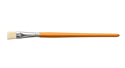 A single paint brush with a wooden handle on a transparent background for art