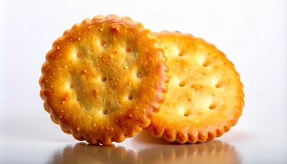 Crispy Golden Round Crackers on White Background