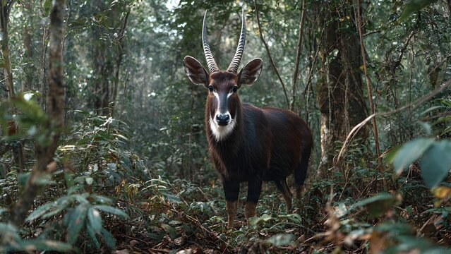 Sitatunga Antelope in Lush Forest