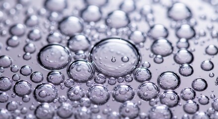 Closeup Macro Shot of Numerous Clear Water Bubbles on a Light Surface.