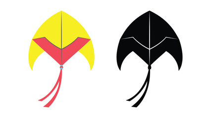 Traditional Moon Kite Flat Vector and Silhouette Set