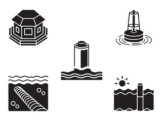 Naklejka premium Underwater Engineering and Marine Infrastructure Icon Set