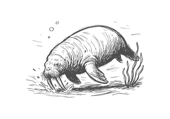 Walrus hand drawn simple sketch vector illustration