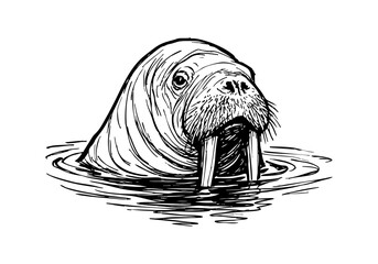 Walrus hand drawn simple sketch vector illustration