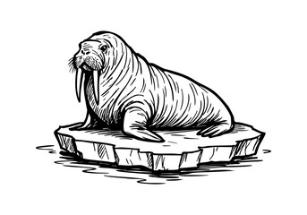 Walrus hand drawn simple sketch vector illustration