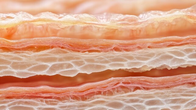 Close-up of layered deli meat showcasing texture and color.
