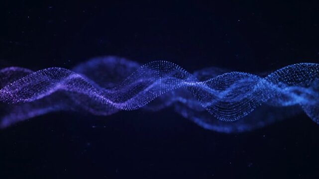 Mesmerizing Motion of a Glowing Wave with Dots in Dark Blue Background