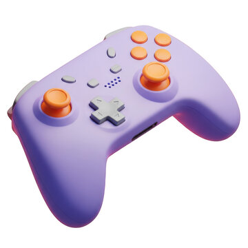 Purple gaming controller with orange buttons isolated on transparent background