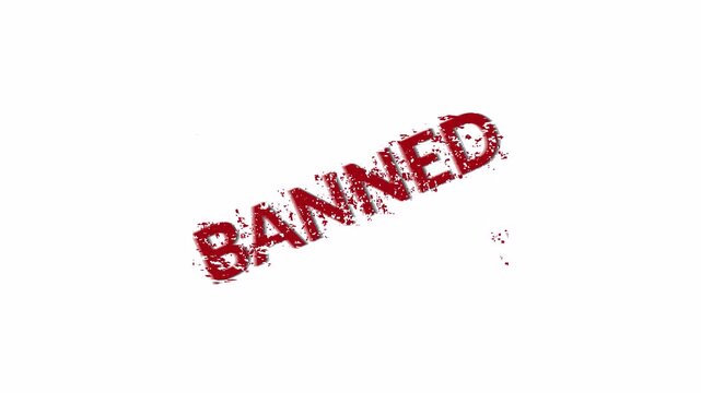 Banned stamp animation on transparent background. Red stamp Banned business imprint animation with transparent  background denied stamp video. Stamp with the text Banned animation in 4k