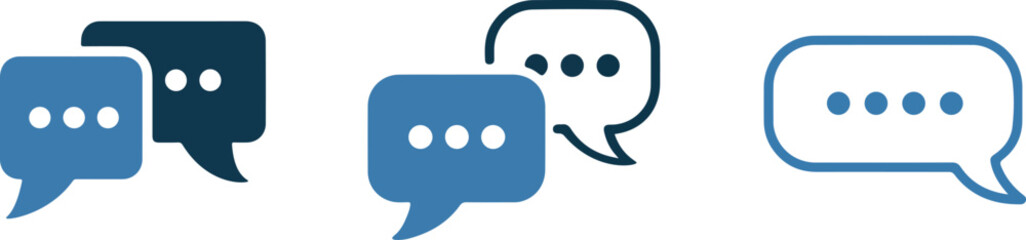 Various blue and white chat speech bubbles for communication and conversation online  social media