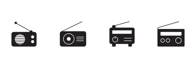 Fototapeta premium Portable Radio Communication Device Set Outline and Filled Style Handheld Wireless Transceiver Collection Vintage Broadcast Receiver Vector
