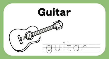 Guitar tracing worksheet for kids learning to write