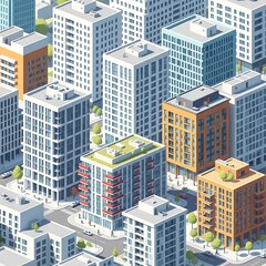 Isometric Cityscape Rendering Featuring Urban Architecture and Design Diversity