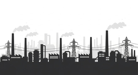 Obraz premium Silhouette of industrial factories with smoke stacks polluting the environment.