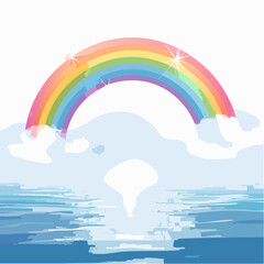 Fototapeta premium Vibrant Rainbow Arching Over Water with Sparkling Clouds, A Symbol of Hope and Joy